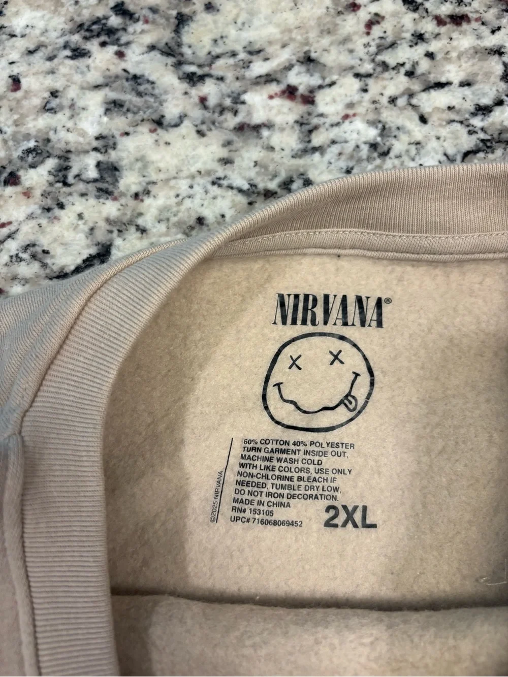 NIRVANA NWT Size: 2XL Men’s Tan Graphic Crewneck Sweater Cotton and Polyester